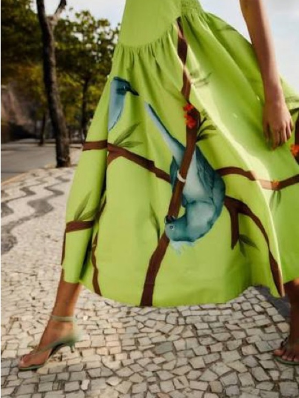 NWT - Farm Rio Green Birds Smocked Maxi Dress - Picture 3 of 5